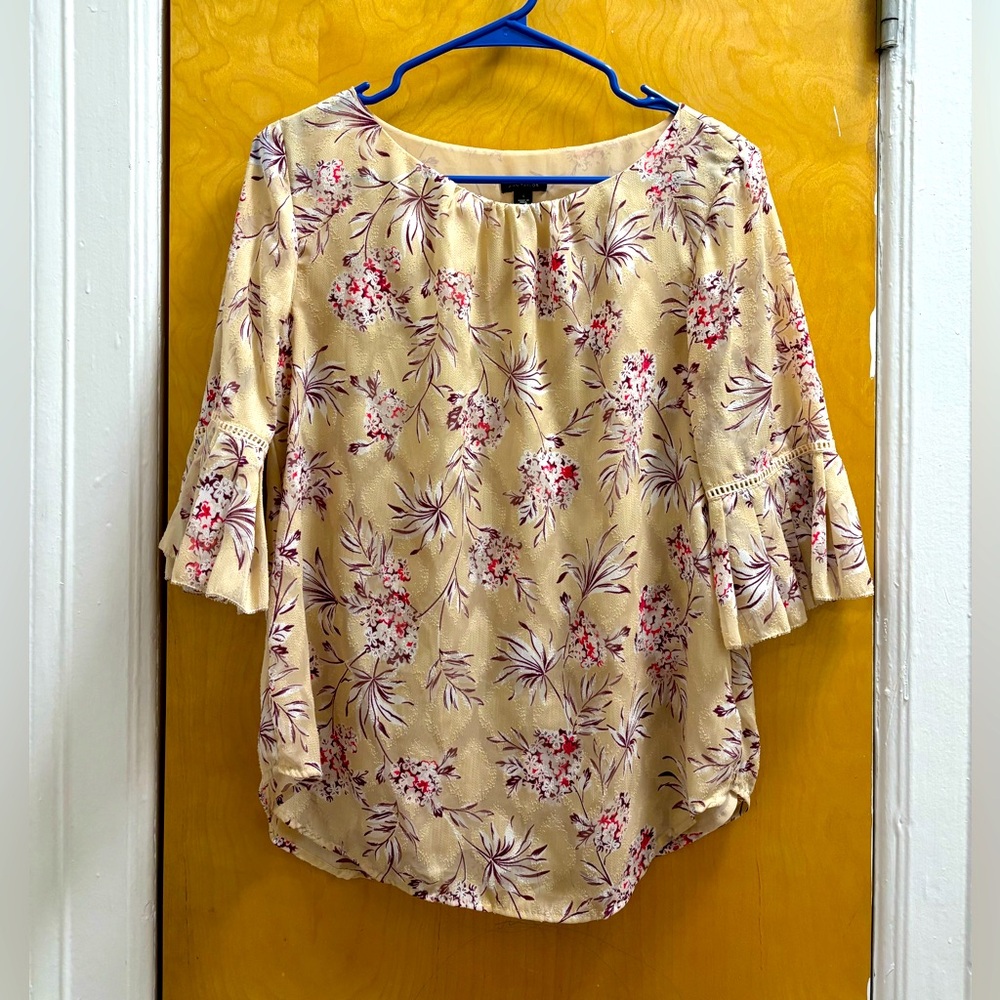 Ann Taylor Beige Floral Print Blouse Size S